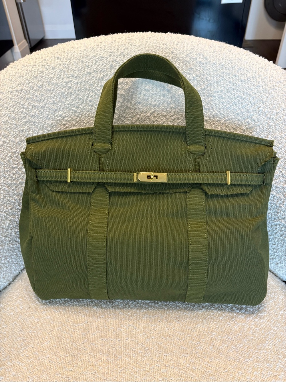 Brand new olive green canvas BOATKIN Birkin tote bag + gold hardware